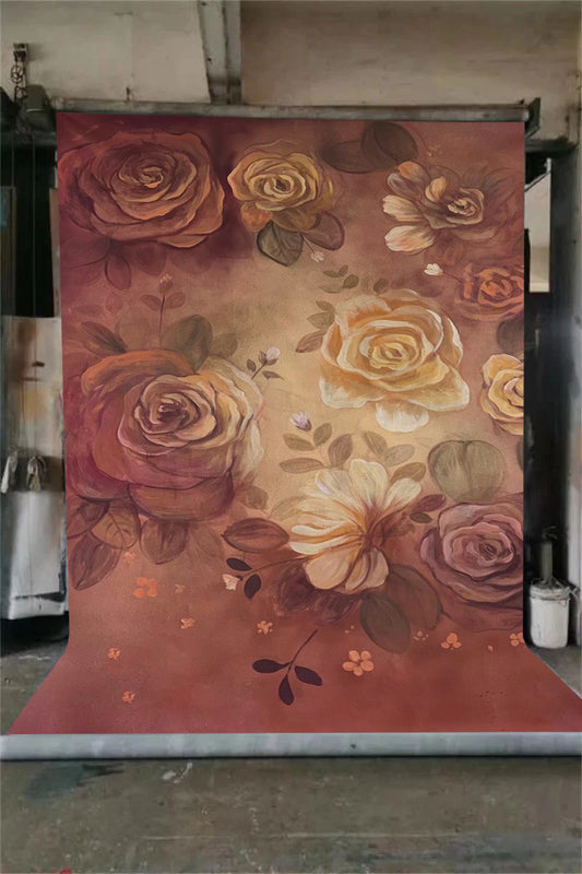 Clotstudio Fine Art Orange Flower Hand Painted Backdrop #clot461