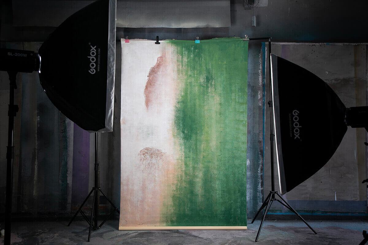 RTS-Clotstudio Abstract Beige Green Soft Texture Hand Painted Canvas Backdrop #clot 72